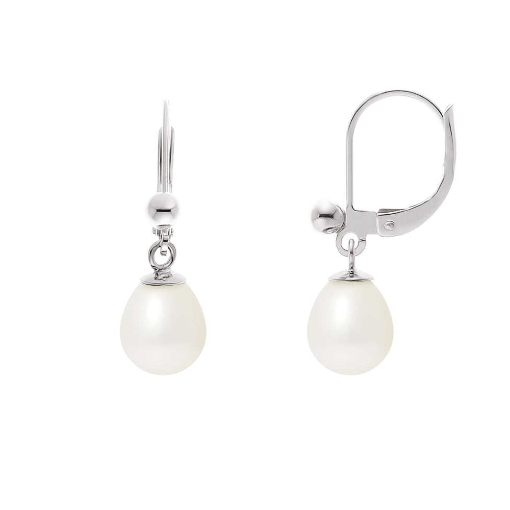 PERLINEA- Boucles d'Oreilles- Perles de Culture d'Eau Douce- Diamètre 7-8 mm Blanc- Bijou Femme