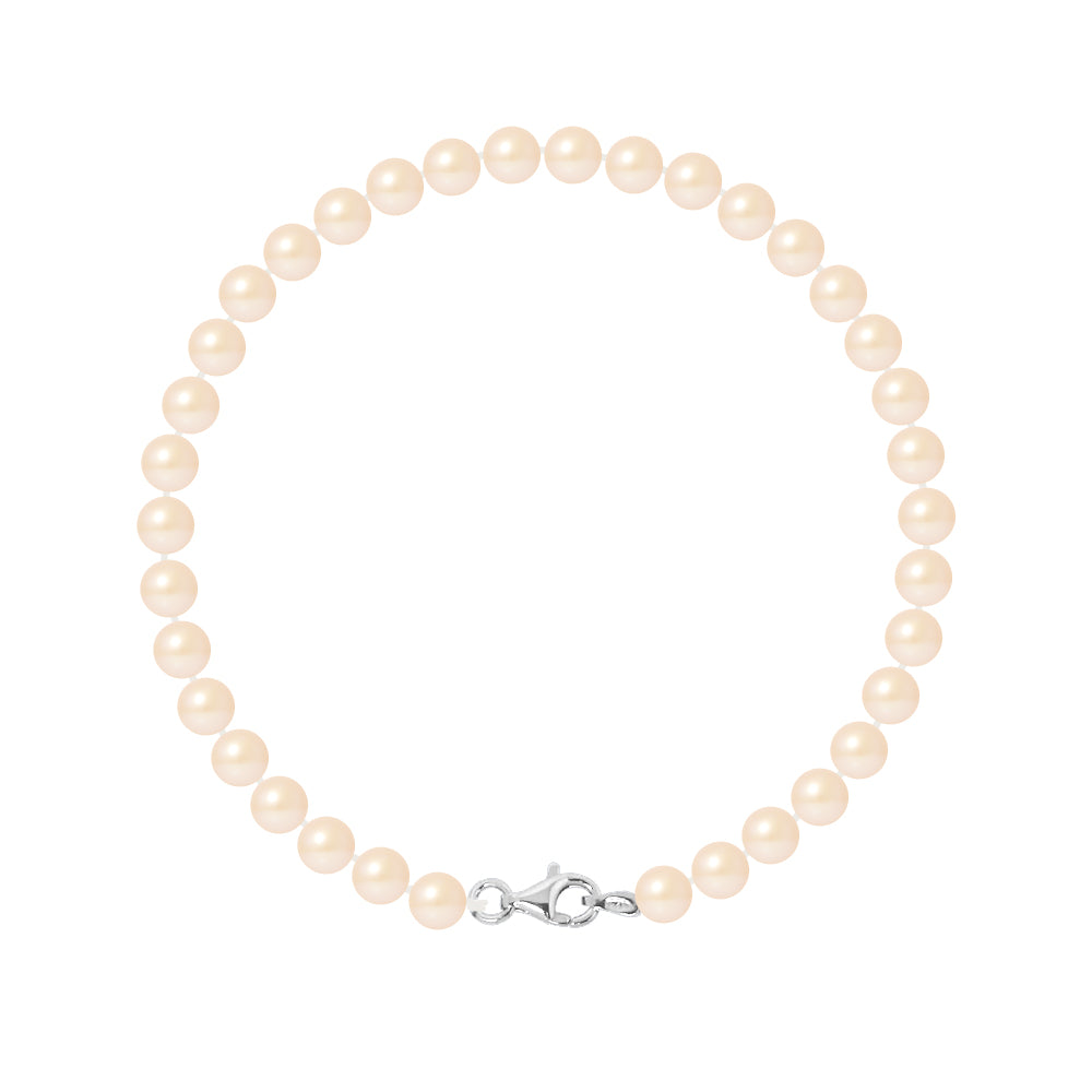 PERLINEA- Bracelet Perles de Culture Ronde 5-6 mm Rose Naturel- Bijou Femme