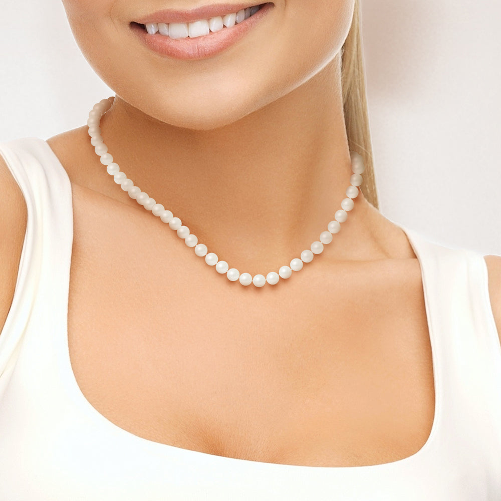 PERLINEA - Round Cultured Pearl Necklace 6-7 mm White - Women's Jewelry