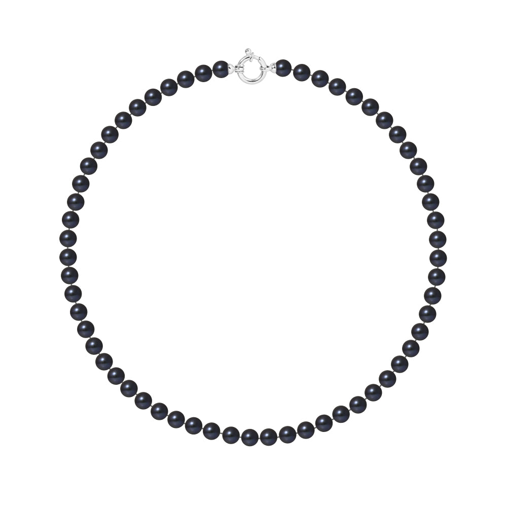 PERLINEA - Round Cultured Pearl Necklace 6-7 mm Black Tahiti - Women's Jewelry