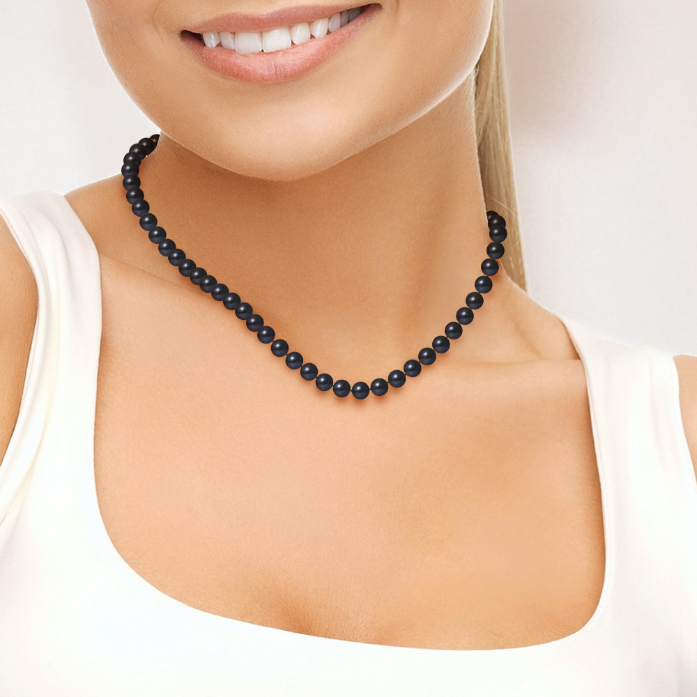 PERLINEA - Round Cultured Pearl Necklace 6-7 mm Black Tahiti - Women's Jewelry