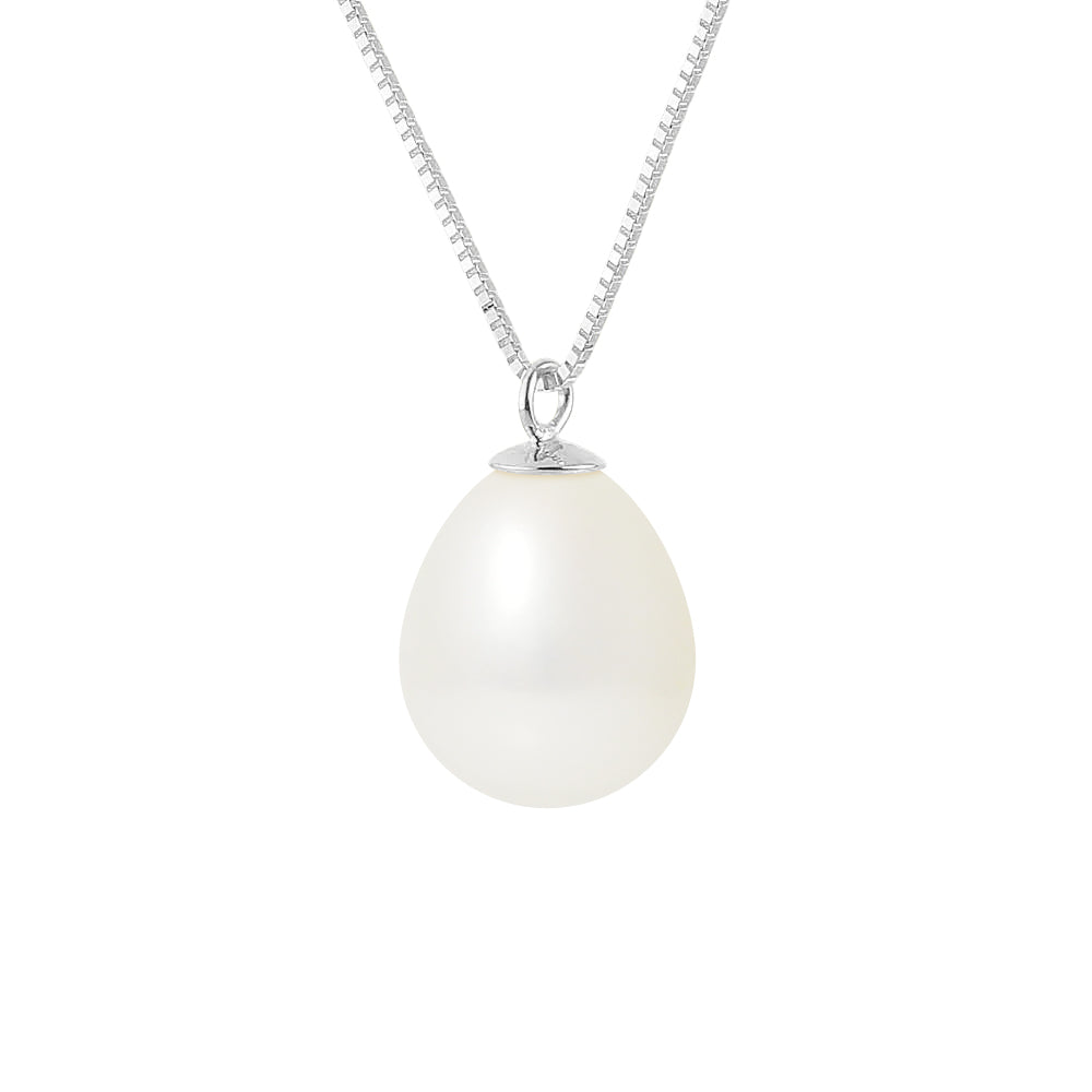 PERLINEA- Collier Perles de Culture- Diamètre 9-10 mm Blanc Naturel- Bijou Femme