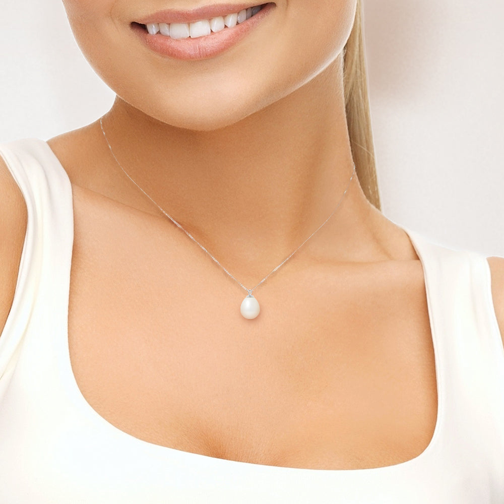 PERLINEA- Collier Perles de Culture- Diamètre 9-10 mm Blanc Naturel- Bijou Femme