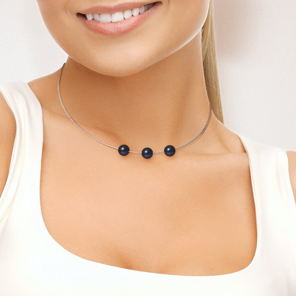 PERLINEA- Collier Perles de Culture- Diamètre 9-10 mm Black Tahiti- Bijou Femme