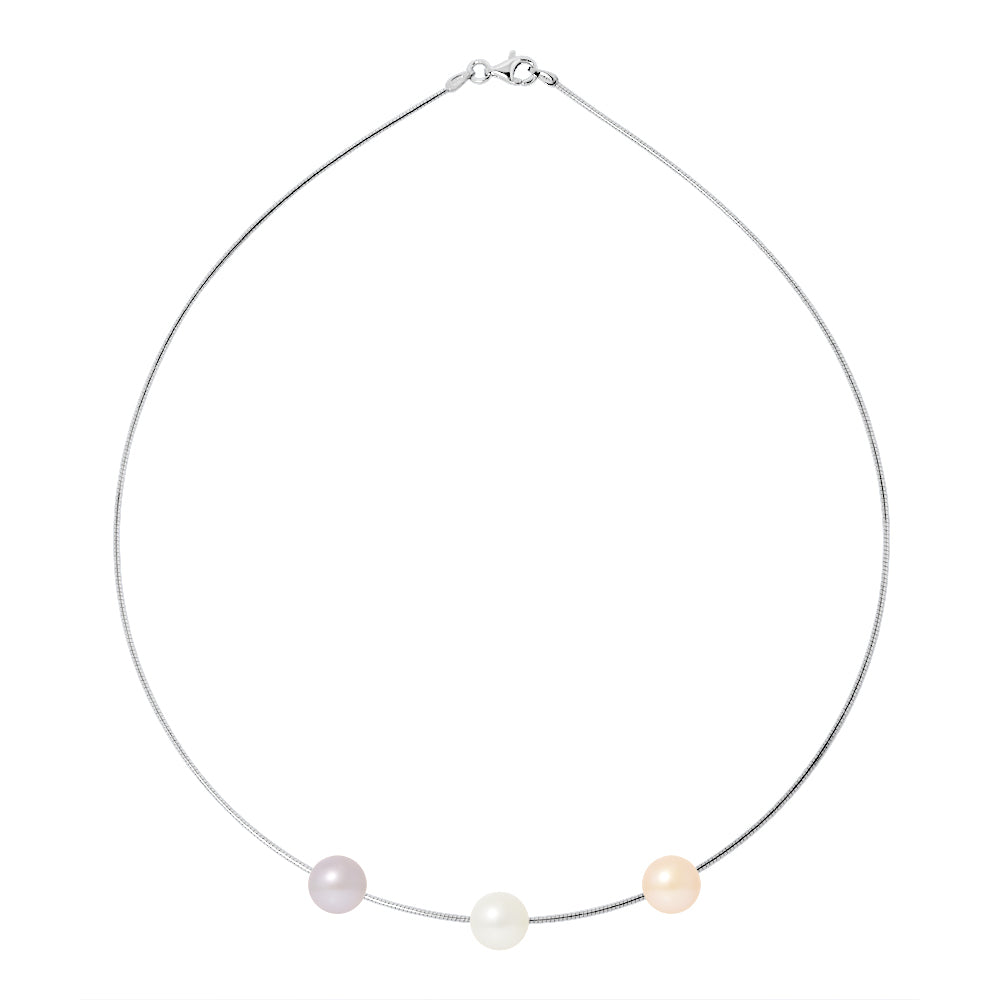 PERLINEA- Collier Perles de Culture- Diamètre 9-10 mm Multicolore- Bijou Femme