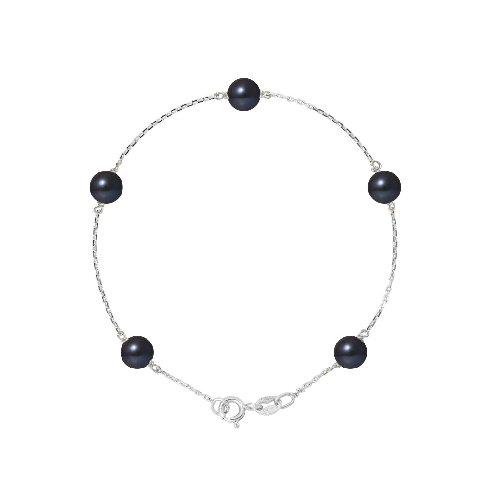 PERLINEA - Round Cultured Pearl Bracelet 6-7 mm Black Tahiti - Women's Jewelry