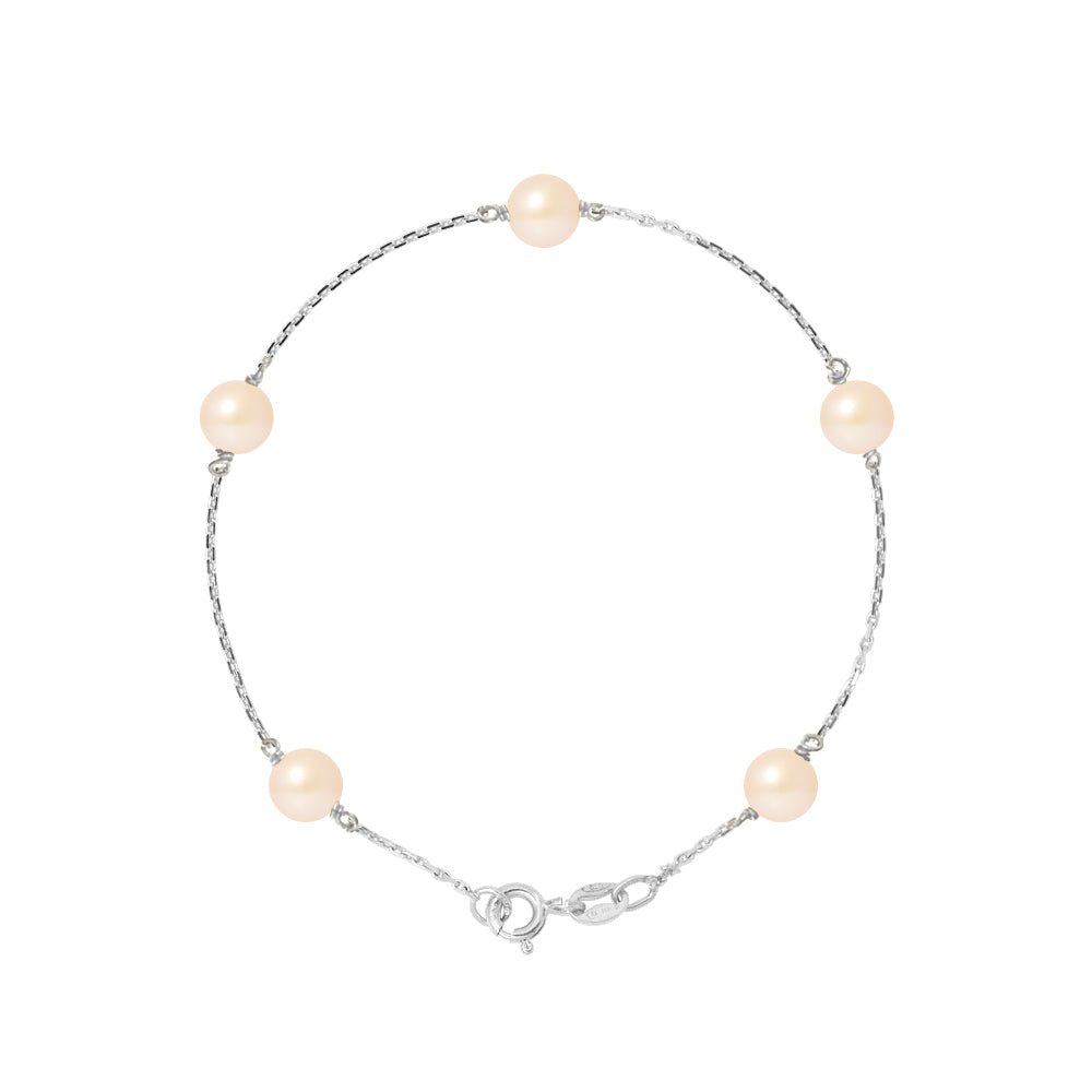 PERLINEA- Bracelet Perles de Culture Ronde 6-7  mm Rose- Bijou Femme