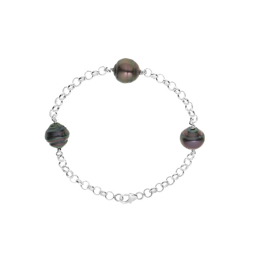 PERLINEA- Bracelet- Tahitian Cultured Pearls- Diameter 9-10 mm- Women's Jewelry