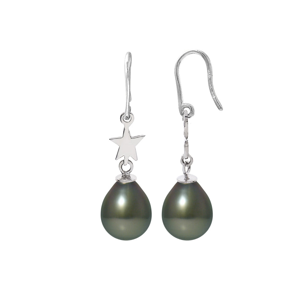 PERLINEA- Earrings- Tahitian Cultured Pearls- Diameter 8-9 mm- Women's Jewelry