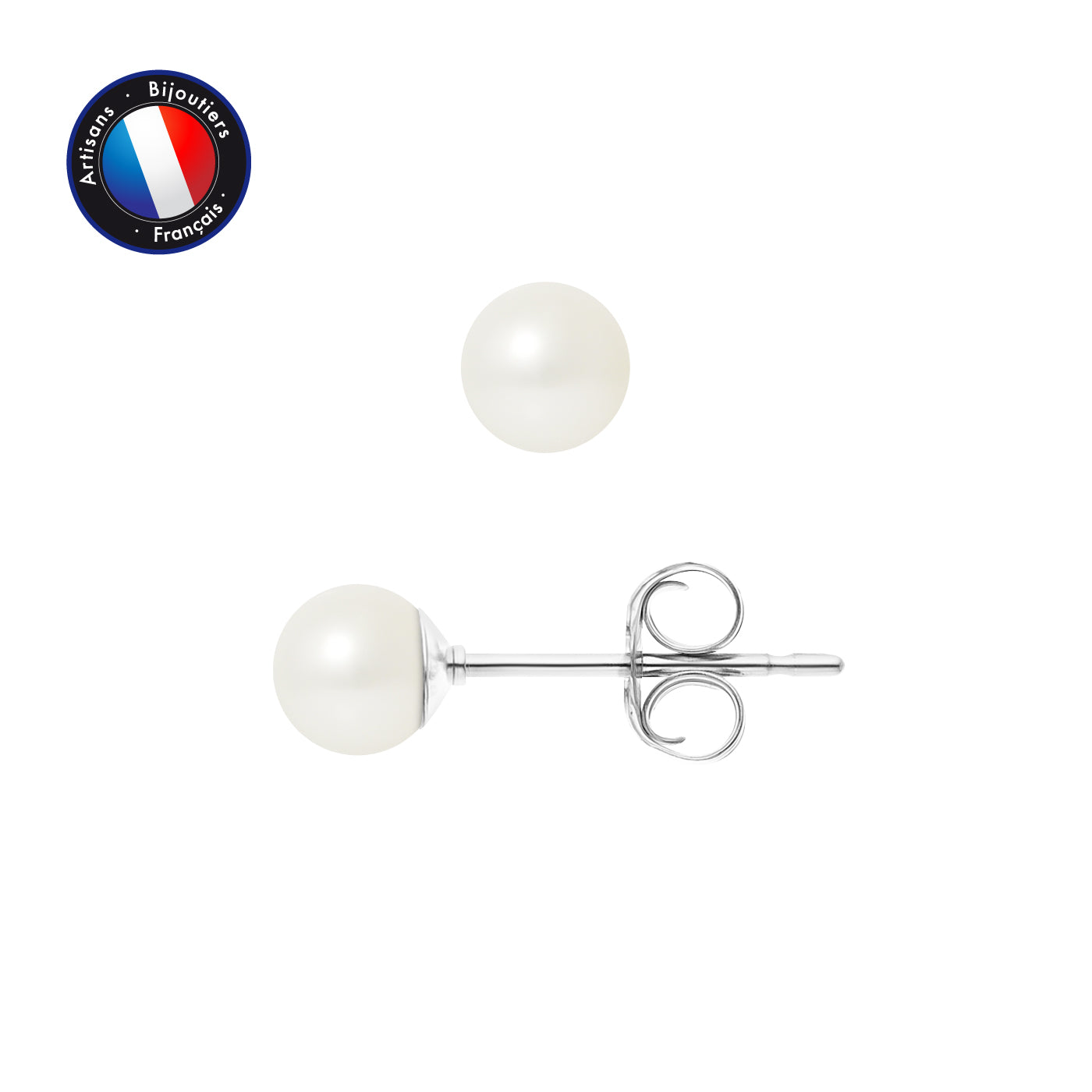 PERLINEA- Boucles d'Oreilles- Perles de Culture d'Eau Douce Ronde 5-6 mm Blanc- Bijou Femme- Or Blanc