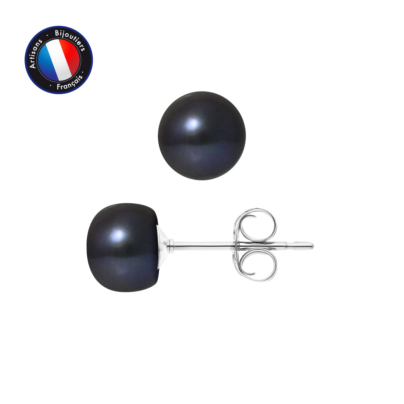 PERLINEA- Earrings- Freshwater Cultured Pearls Button 7-8 mm Black Tahiti- Women's Jewelry- White Gold