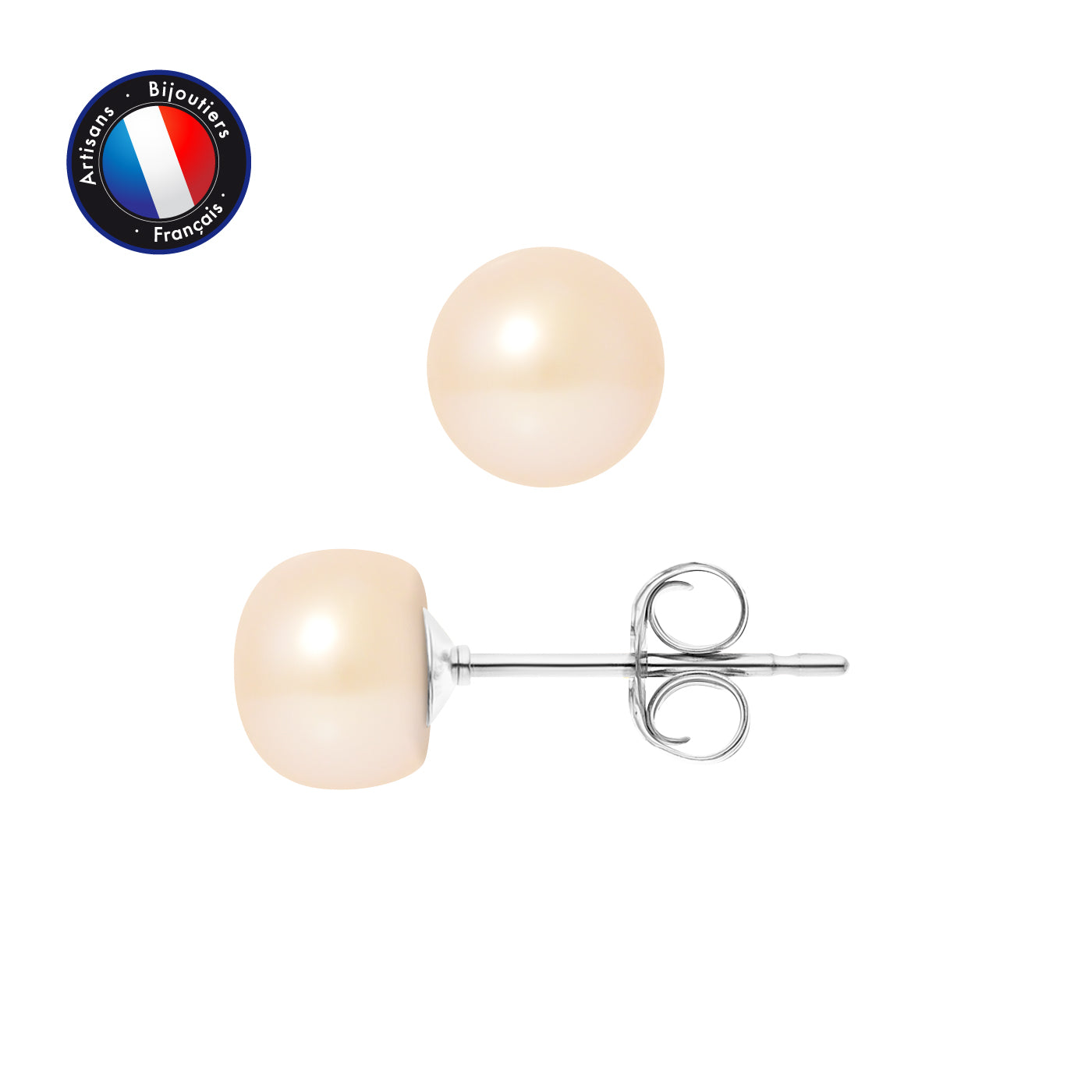 PERLINEA- Earrings- Freshwater Cultured Pearls Button 7-8 mm Pink- Women's Jewelry- White Gold