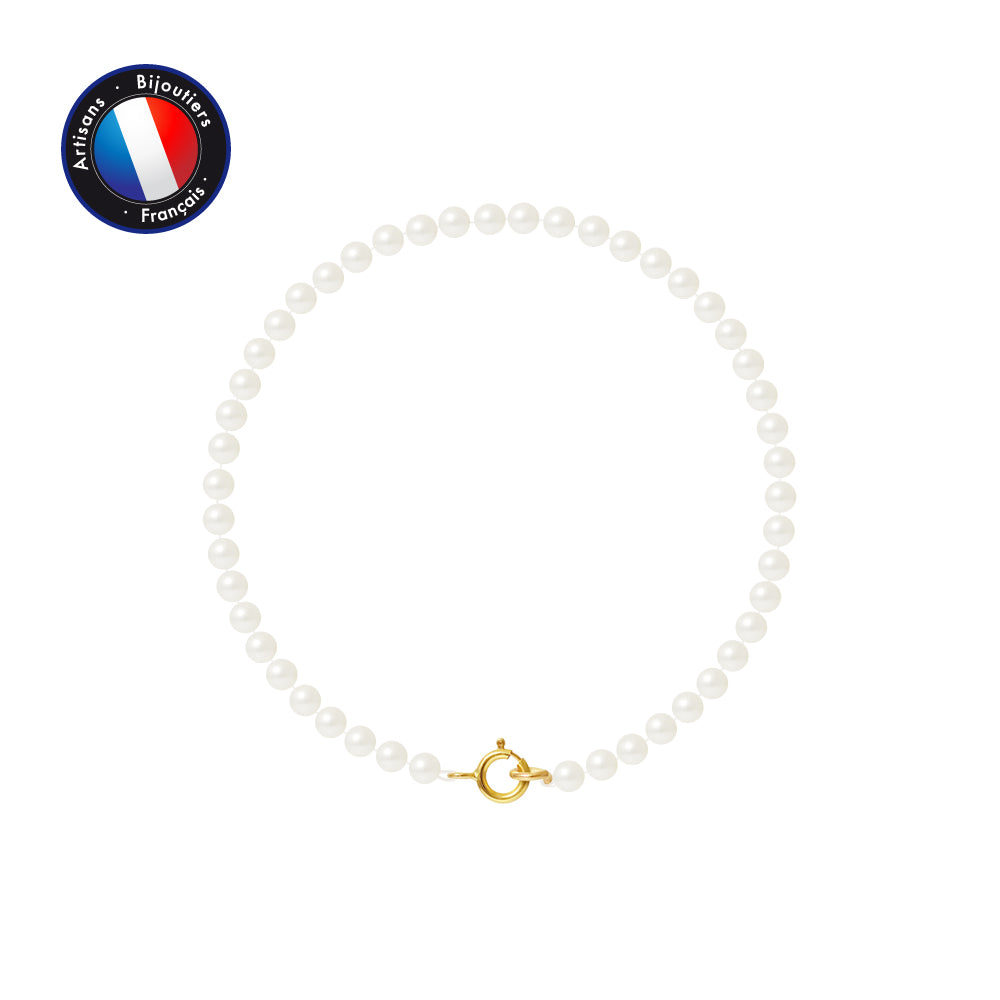 PERLINEA- Bracelet - Perles de Culture d'Eau Douce Ronde  3-4 mm Blanc- Bijou Femme- Or Jaune