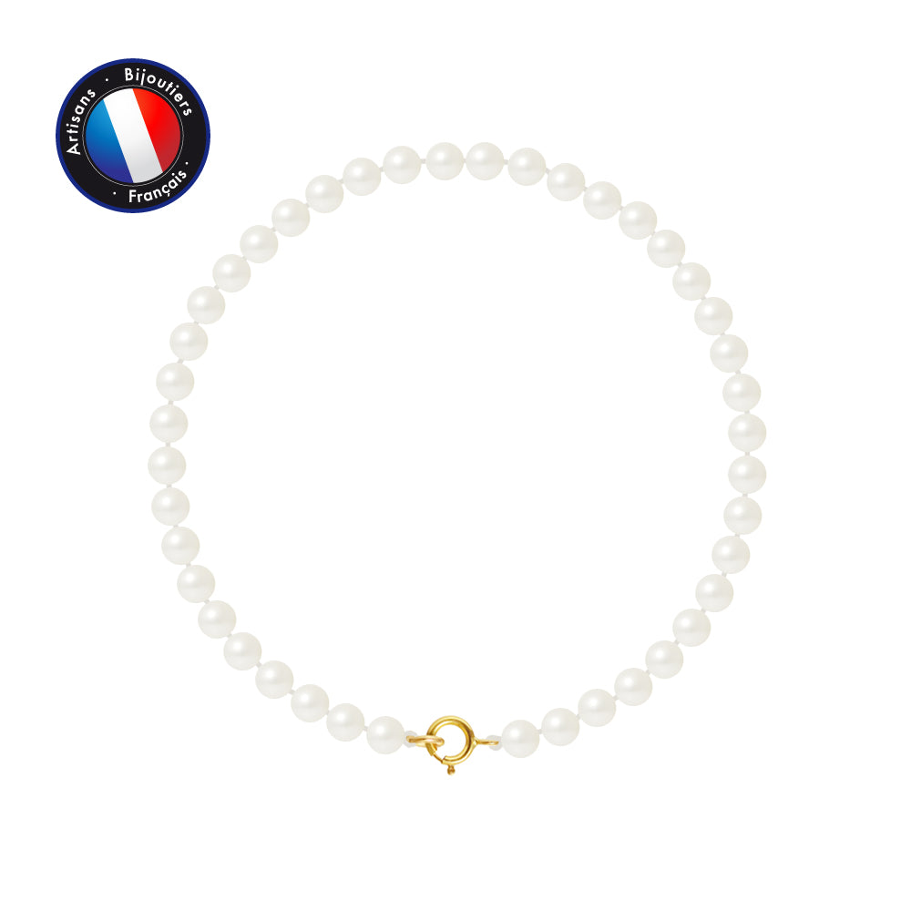 PERLINEA- Bracelet - Perles de Culture d'Eau Douce Ronde  4-5 mm Blanc- Bijou Femme- Or Jaune