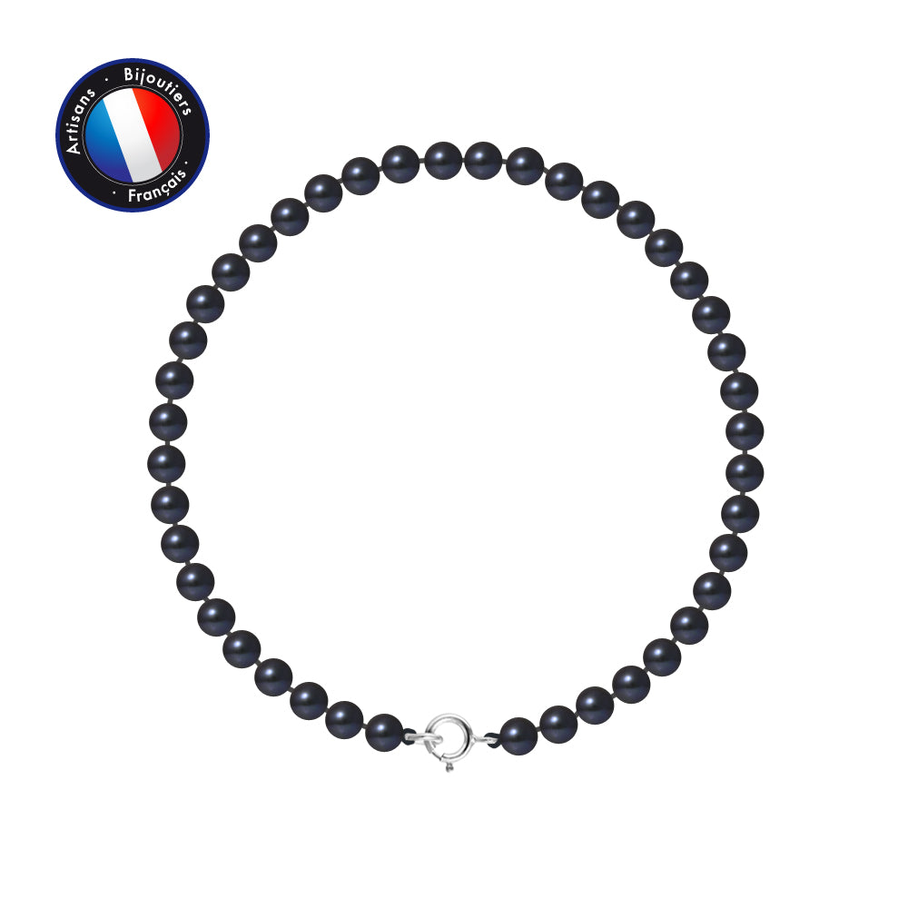 PERLINEA- Bracelet- Round Freshwater Cultured Pearl 4-5 mm Black Tahiti- Women's Jewelry- White Gold