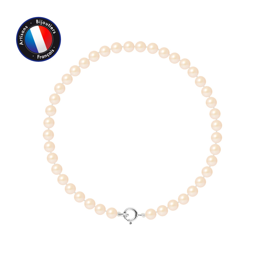 PERLINEA- Bracelet - Perles de Culture d'Eau Douce Ronde  4-5 mm Rose- Bijou Femme- Or Blanc