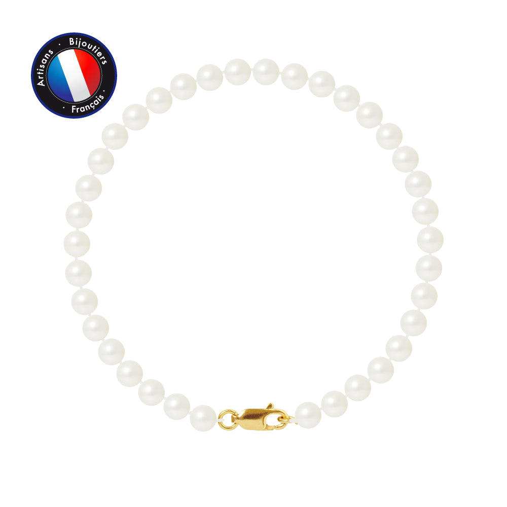 Bracelet - Round Cultured Pearls 5-6 mm White - Women's Jewelry - Yellow Gold