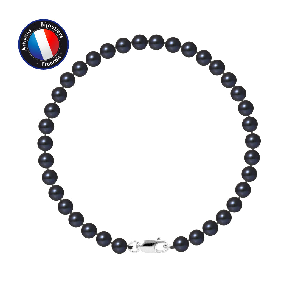 PERLINEA- Bracelet - Round Cultured Pearls 5-6 mm Black Tahiti- Women's Jewelry- White Gold