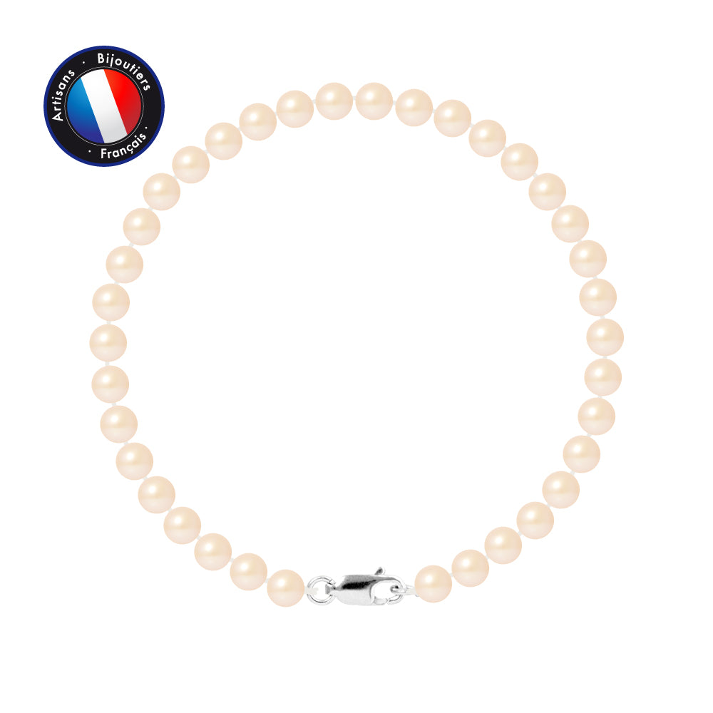 PERLINEA- Bracelet - Round Cultured Pearls 5-6 mm Pink - Women's Jewelry - White Gold