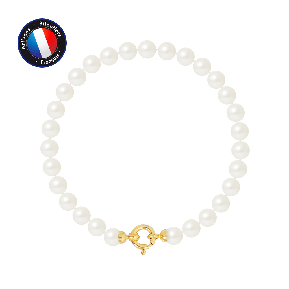 PERLINEA- Bracelet - Round Cultured Pearls 6-7 mm White - Women's Jewelry - Yellow Gold