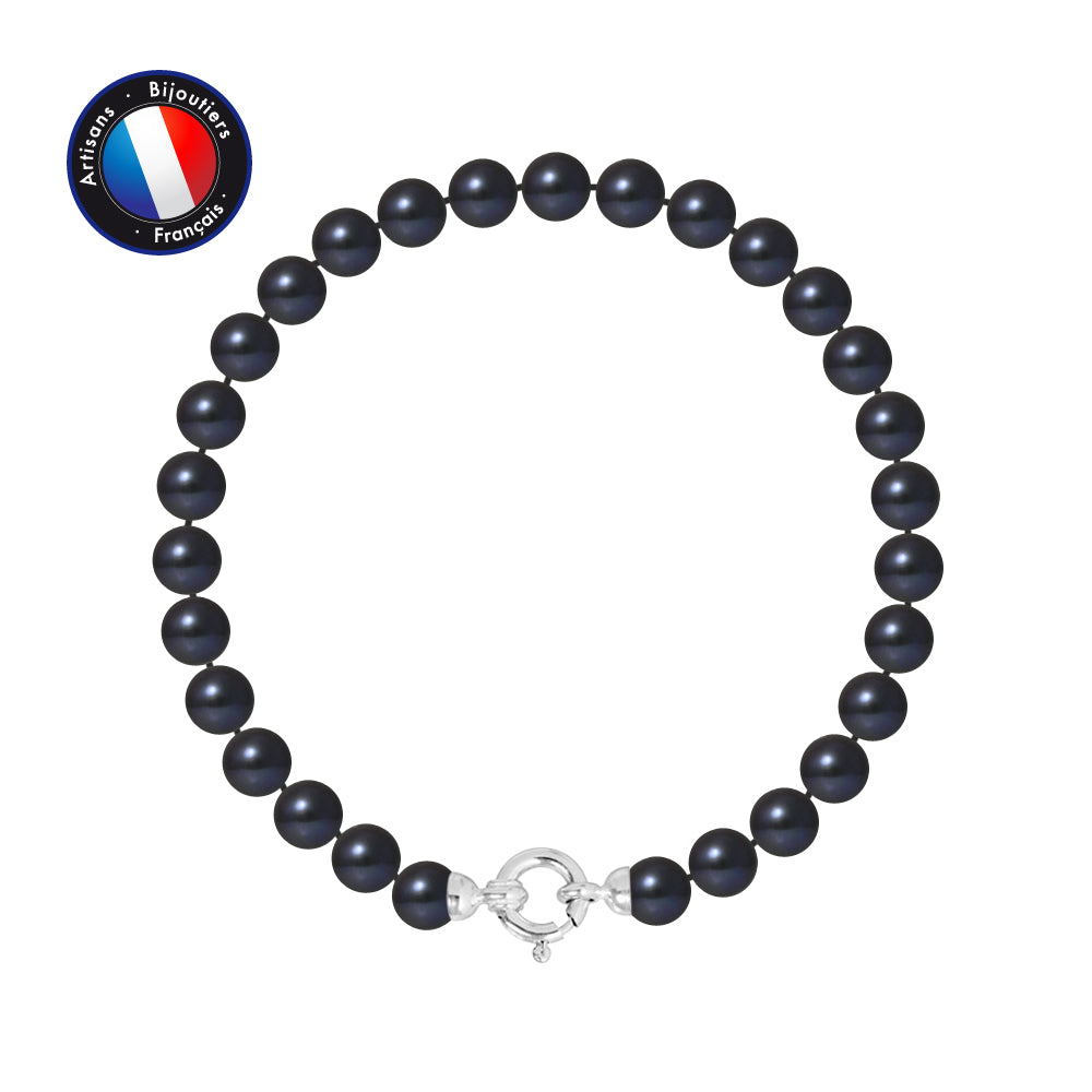 PERLINEA- Bracelet - Round Cultured Pearls 6-7 mm Black Tahiti- Women's Jewelry- White Gold