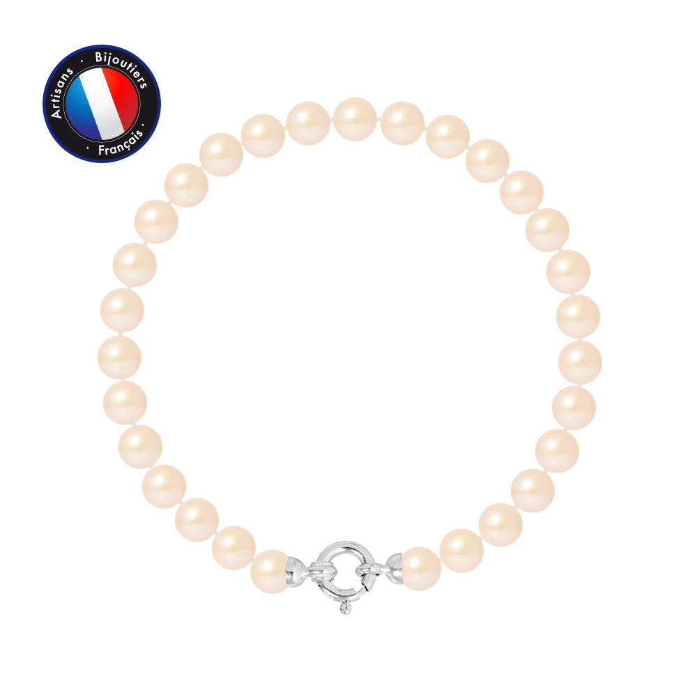 PERLINEA- Bracelet - Round Cultured Pearls 6-7 mm Pink - Women's Jewelry - White Gold