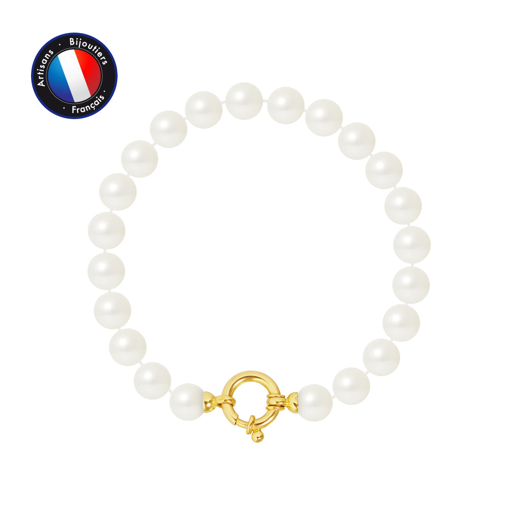 PERLINEA- Bracelet - Round Cultured Pearls 7-8 mm White - Women's Jewelry - Yellow Gold