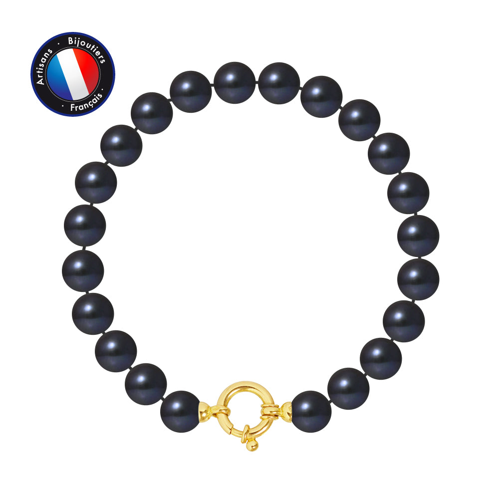 PERLINEA- Bracelet - Rice Cultured Pearls 8-9 mm Black Tahiti- Women's Jewelry- Yellow Gold