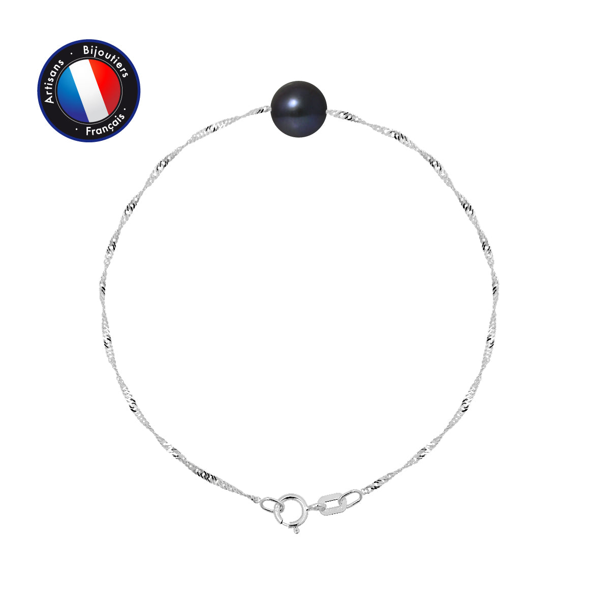 PERLINEA- Bracelet- Freshwater Cultured Pearl- Diameter 8-9 mm Black Tahiti- Women's Jewelry- White Gold