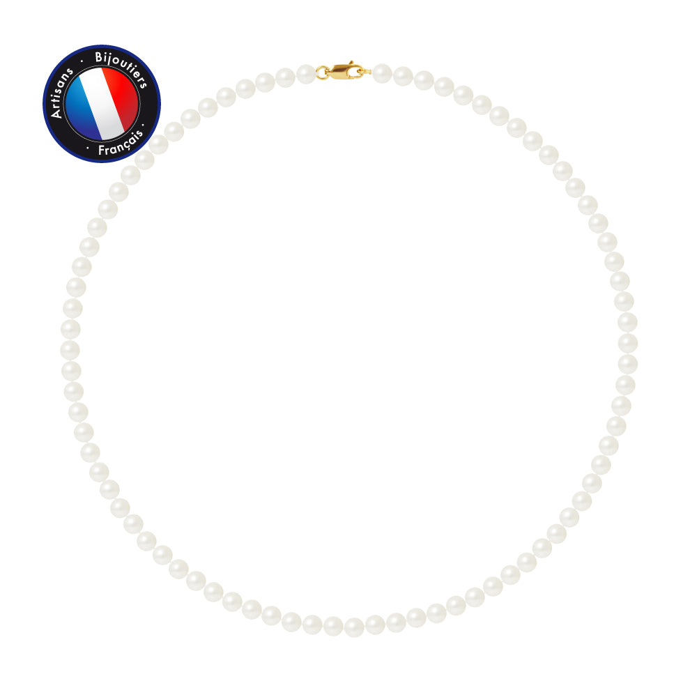 PERLINEA- Necklace- Round Freshwater Cultured Pearls 5-6 mm White- Women's Jewelry- Yellow Gold