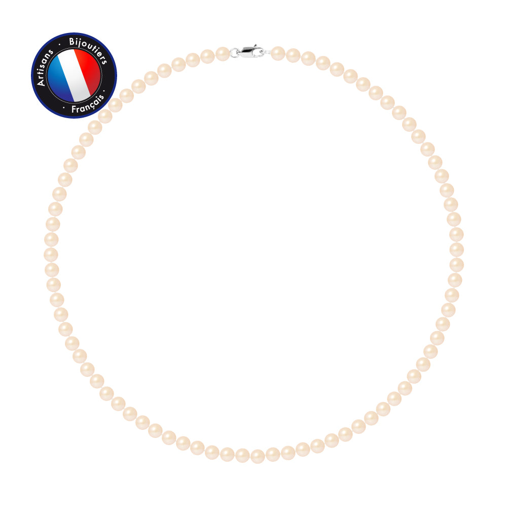 PERLINEA- Necklace- Round Freshwater Cultured Pearls 5-6 mm Pink- Women's Jewelry- White Gold