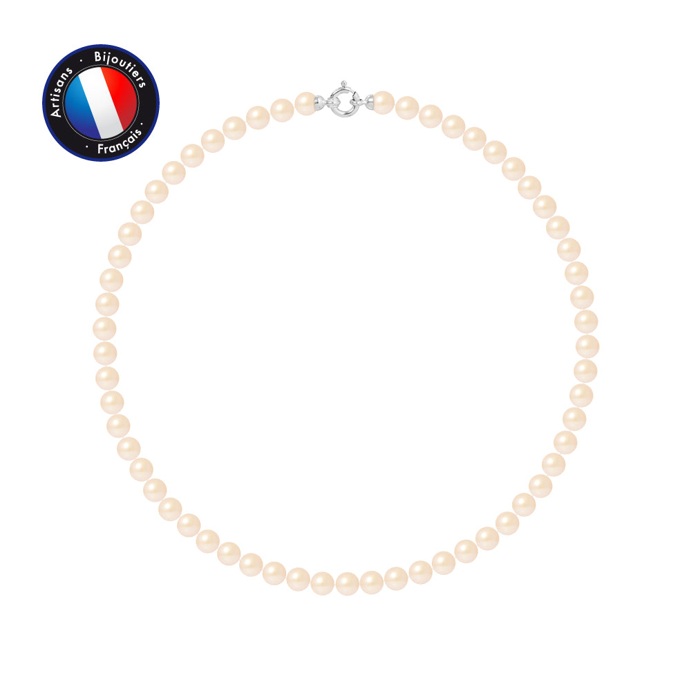 PERLINEA- Necklace- Round Freshwater Cultured Pearls 6-7 mm Gold- Women's Jewelry- White Gold