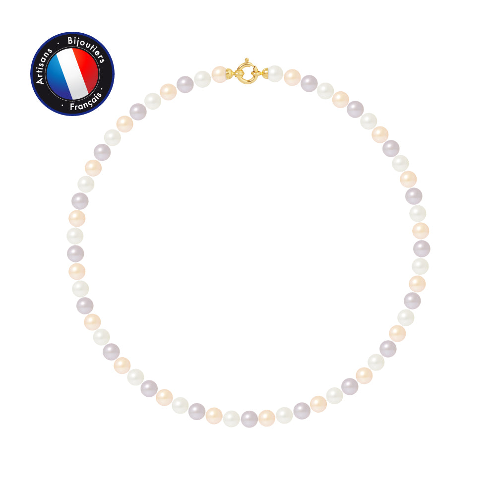 PERLINEA- Necklace- Freshwater Cultured Rice Pearls 6-7 mm Multicolor- Women's Jewelry- Yellow Gold