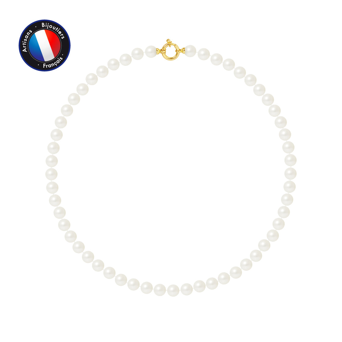 PERLINEA- Necklace- Round Freshwater Cultured Pearls 7-8 mm White- Women's Jewelry- Yellow Gold