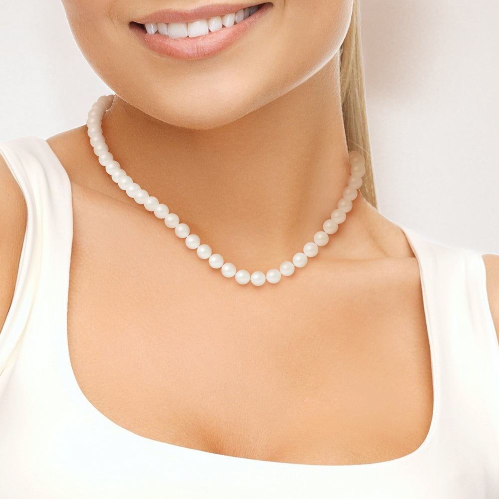 PERLINEA- Necklace- Round Freshwater Cultured Pearls 7-8 mm White- Women's Jewelry- Yellow Gold