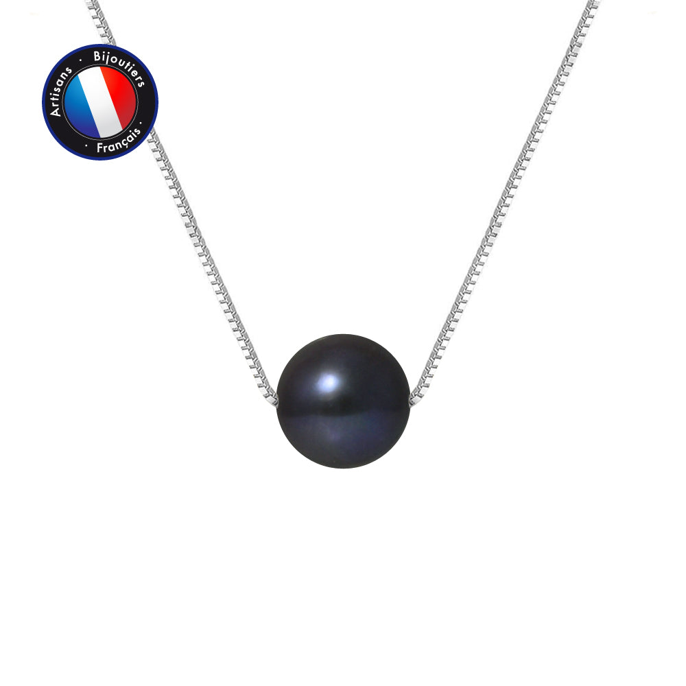 PERLINEA- Necklace- Cultured Pearls- Diameter 9-10 mm Black Tahiti- Women's Jewelry- White Gold