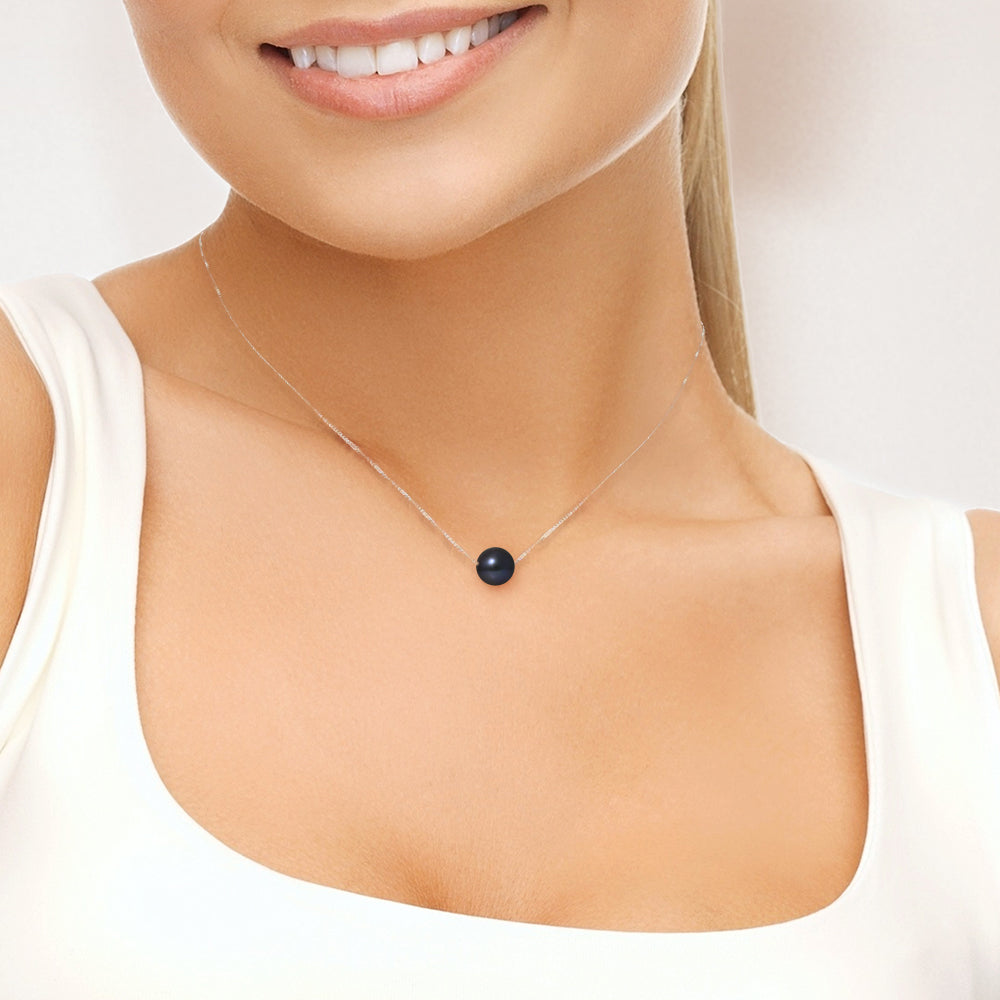 PERLINEA- Necklace- Cultured Pearls- Diameter 9-10 mm Black Tahiti- Women's Jewelry- White Gold