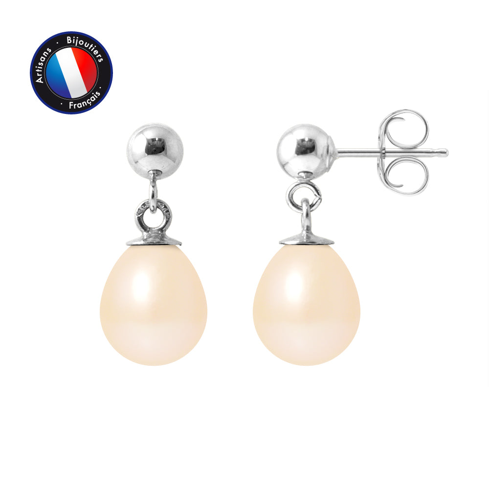 PERLINEA- Earrings - Freshwater Cultured Pearls - Diameter 7-8 mm Pink - Women's Jewelry - White Gold