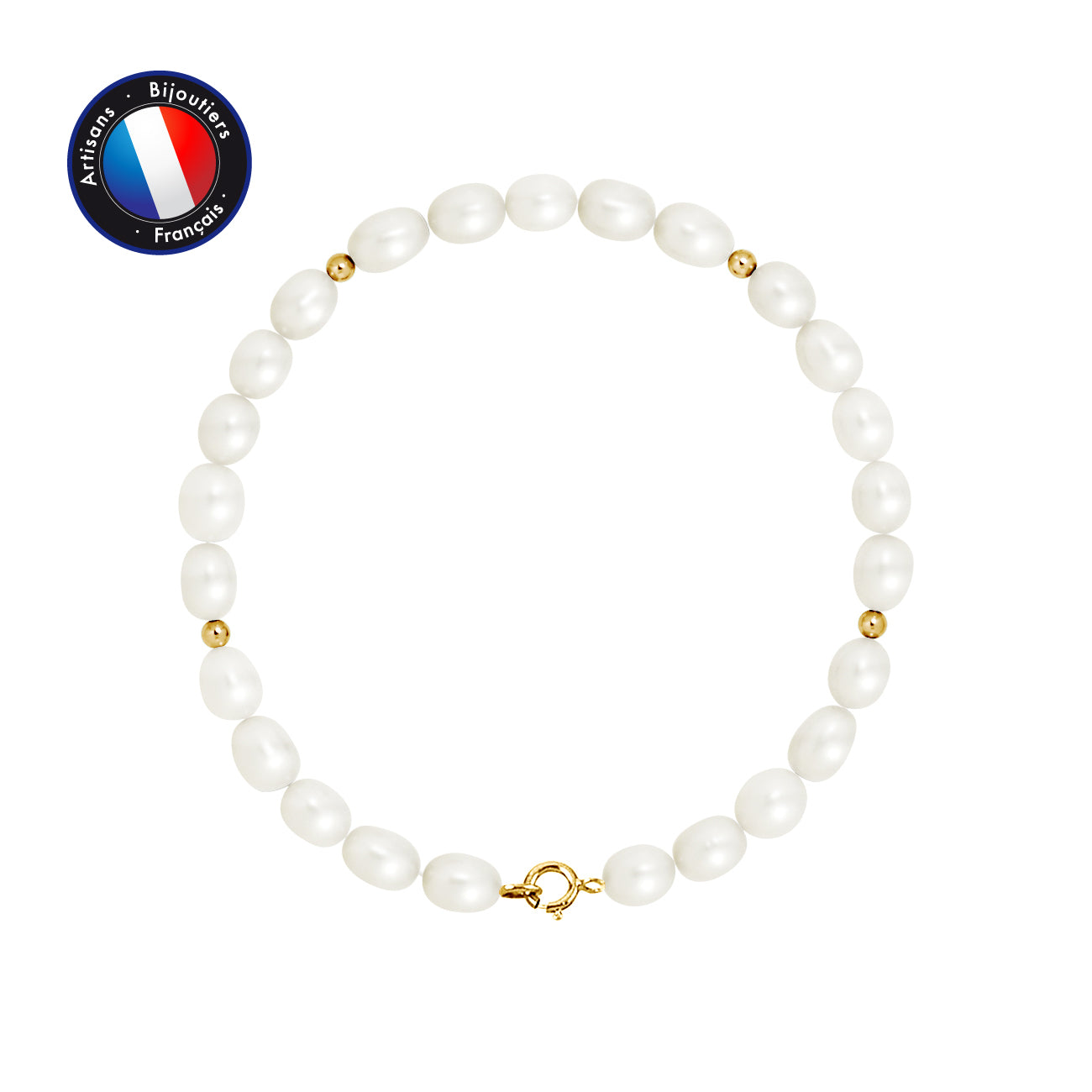 PERLINEA- Bracelet - Rice Cultured Pearls 4-5 mm White - Women's Jewelry - Yellow Gold