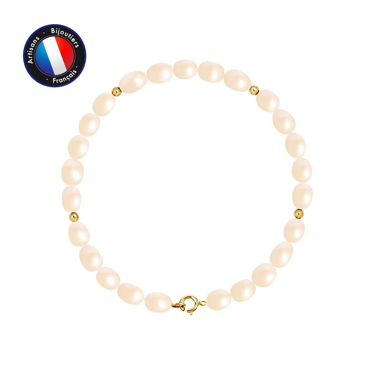 PERLINEA- Bracelet - Round Cultured Pearls 4-5 mm Pink - Women's Jewelry - Yellow Gold