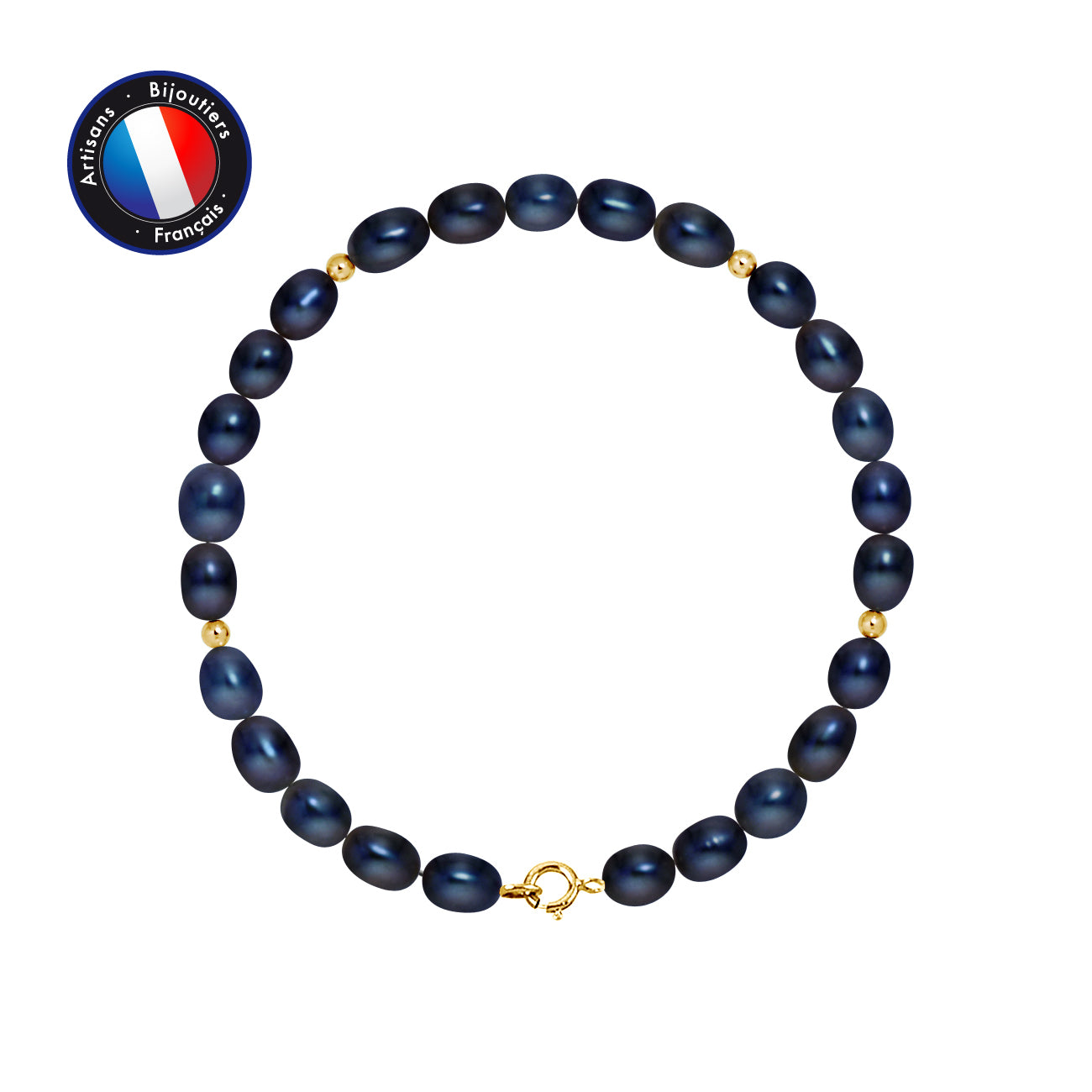 PERLINEA- Bracelet - Rice Cultured Pearls 4-5 mm Black Tahiti- Women's Jewelry- Yellow Gold