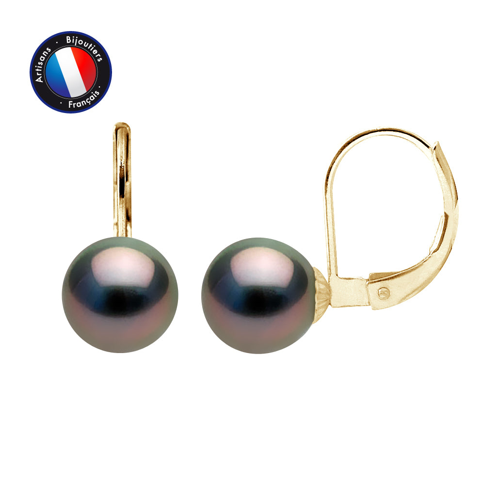 PERLINEA- Earrings - Tahitian Cultured Pearls - Diameter 8-9 mm - Women's Jewelry - Yellow Gold