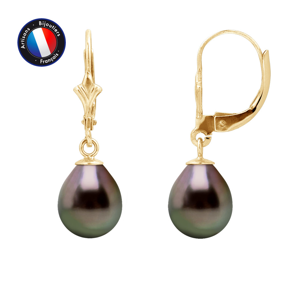 PERLINEA- Earrings - Tahitian Cultured Pearls - Diameter 8-9 mm - Women's Jewelry - Yellow Gold