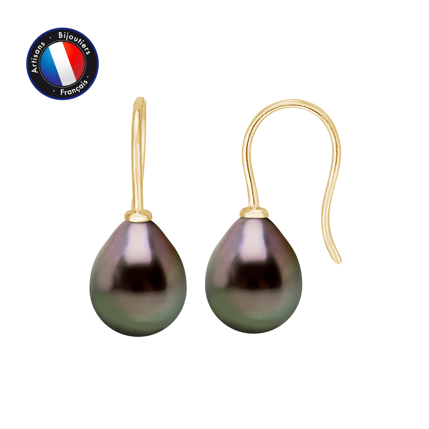 PERLINEA- Earrings - Tahitian Cultured Pearls - Diameter 9-10 mm - Women's Jewelry - Yellow Gold