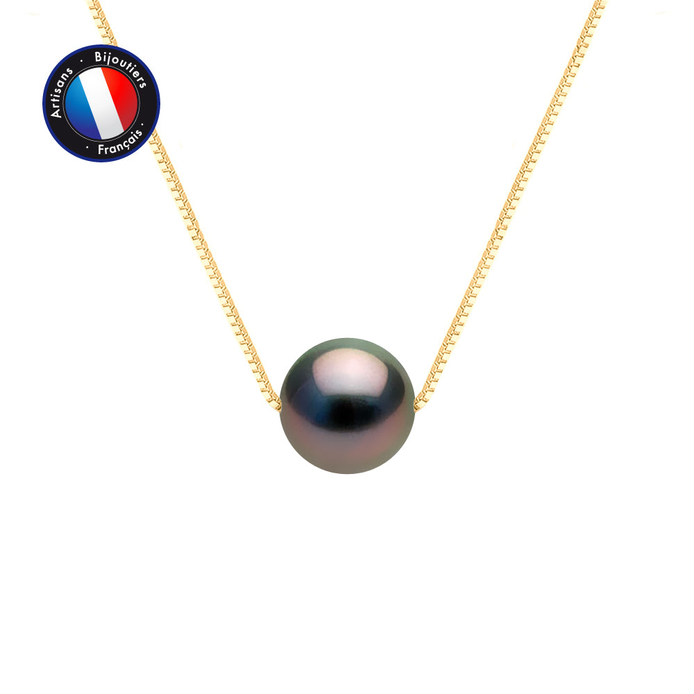 PERLINEA- Necklace- Tahitian Cultured Pearls- Diameter 9-10 mm- Women's Jewelry- Yellow Gold