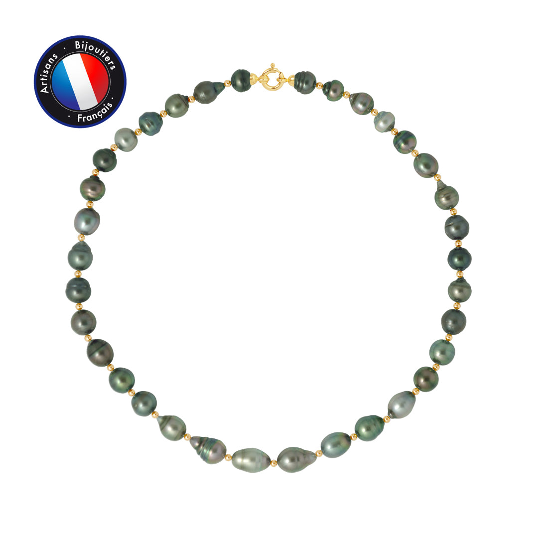 PERLINEA- Necklace- Round Tahitian Cultured Pearls 7-8 mm- Women's Jewelry- Yellow Gold