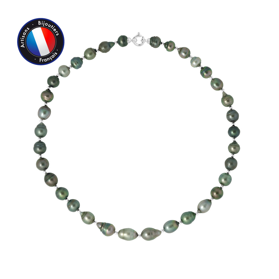 PERLINEA- Necklace- Round Tahitian Cultured Pearls 7-8 mm- Women's Jewelry- White Gold