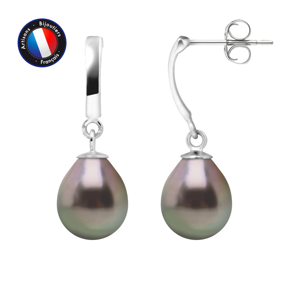 PERLINEA- Earrings - Tahitian Cultured Pearls - Diameter 8-9 mm - Women's Jewelry - White Gold