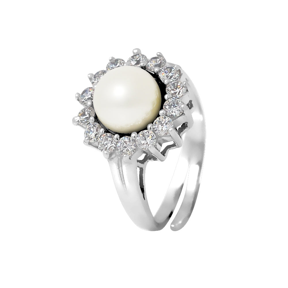 Bague- Perles de Culture d'Eau douce- Bouton Diamètre 9-10 mm Blanc- Taille Réglable- Bijou Femme- Argent 925 Millièmes