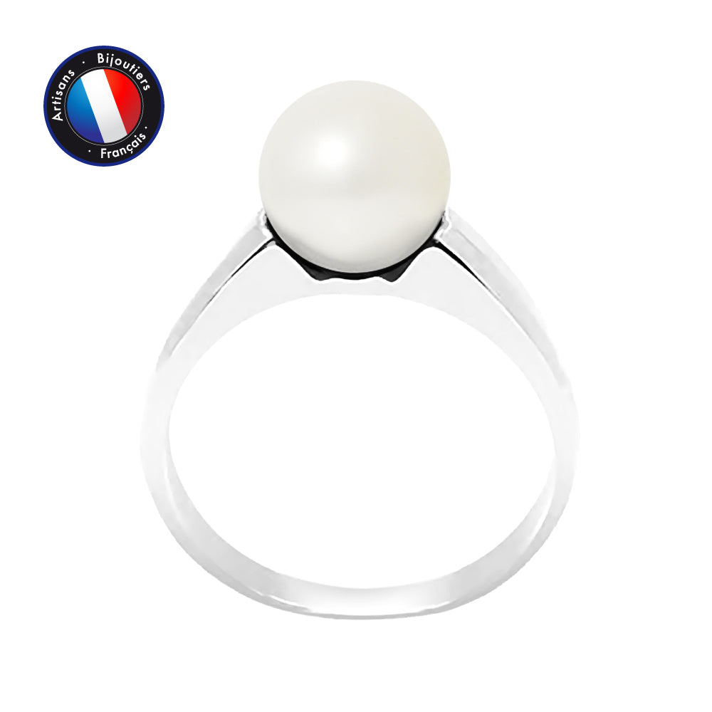 Bague- Perles de Culture d'Eau Douce Ronde Diamètre 8-9 mm Blanc- Or Blanc